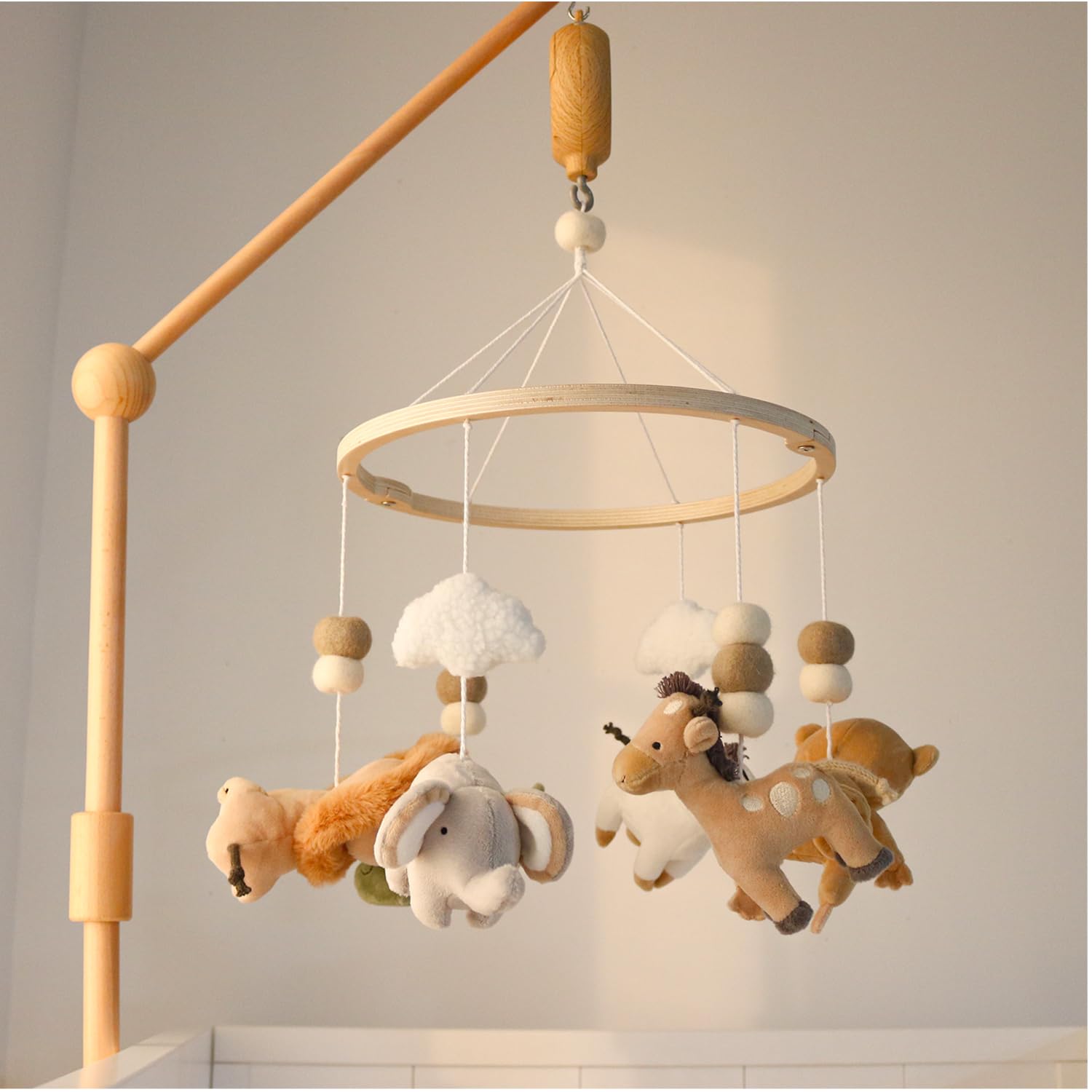Wooden Musical Crib Mobile with Safari Animals