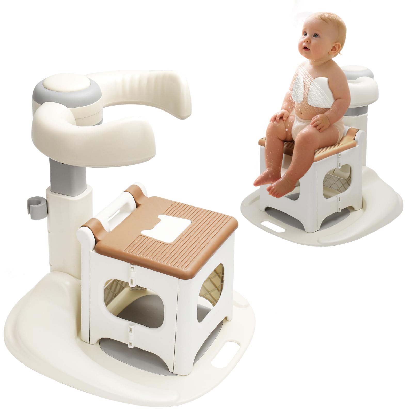 Baby Shower Stand with Seat - Foldable Toddler Shower Standing Support