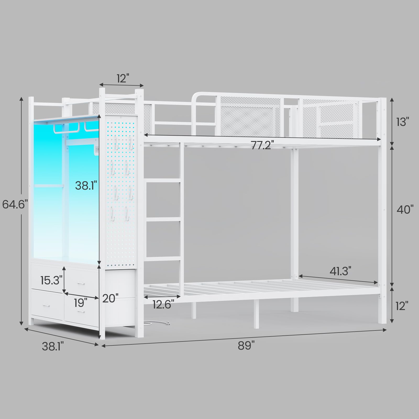 Metal Twin Over Twin Bunk Bed with Storage