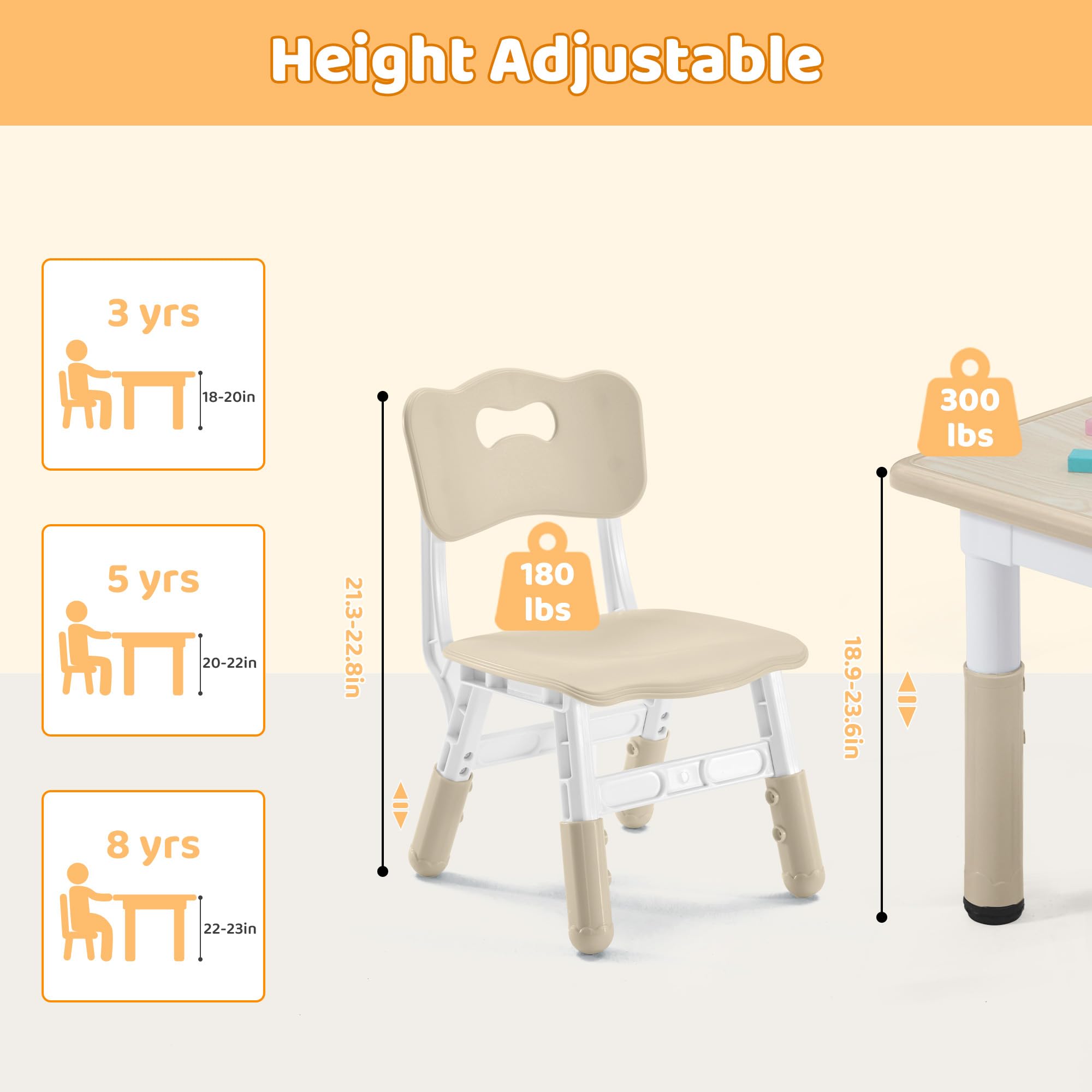 Height Adjustable Kids Table and Chairs Set