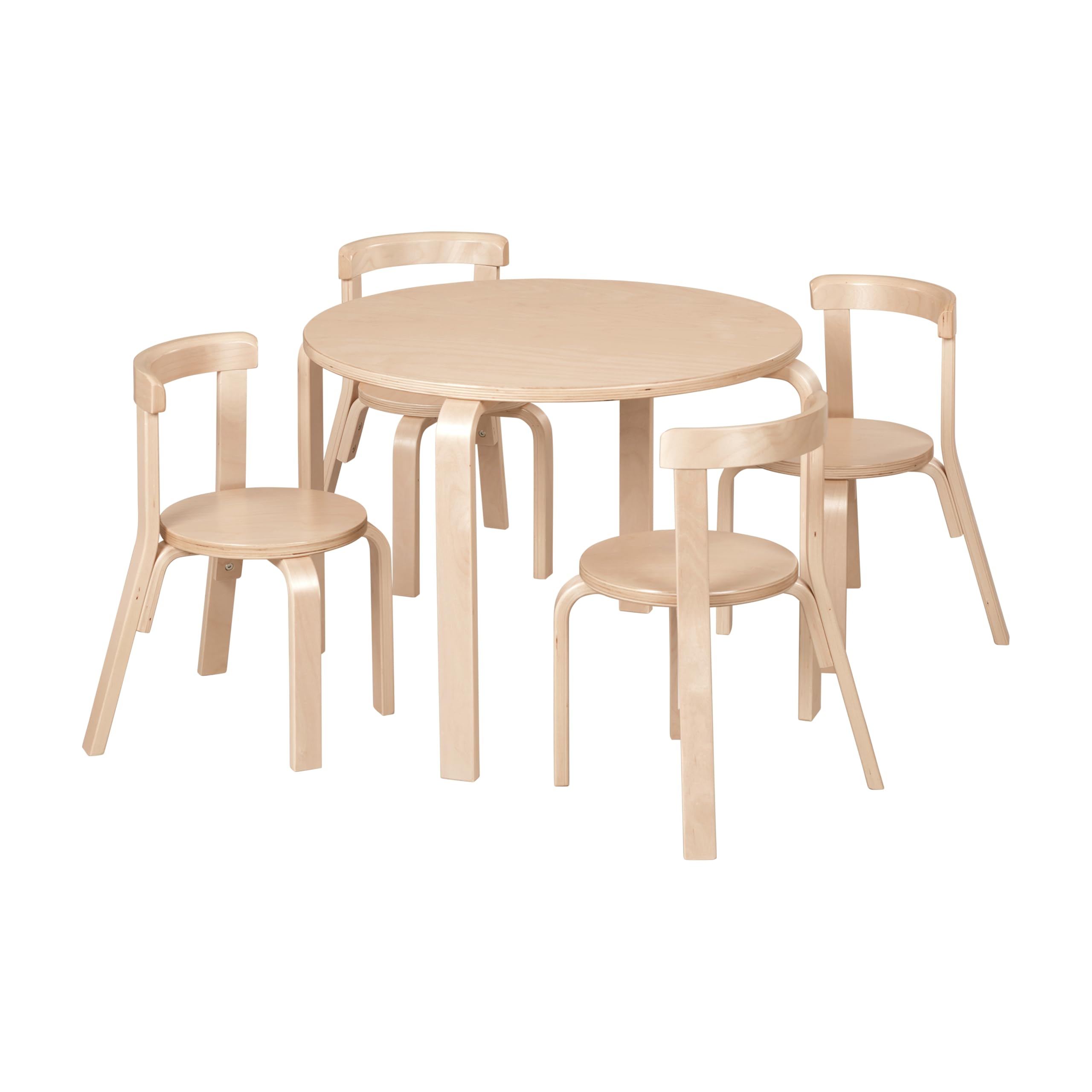 Bentwood Kids Table and Chairs Set Natural Wood 5-Piece