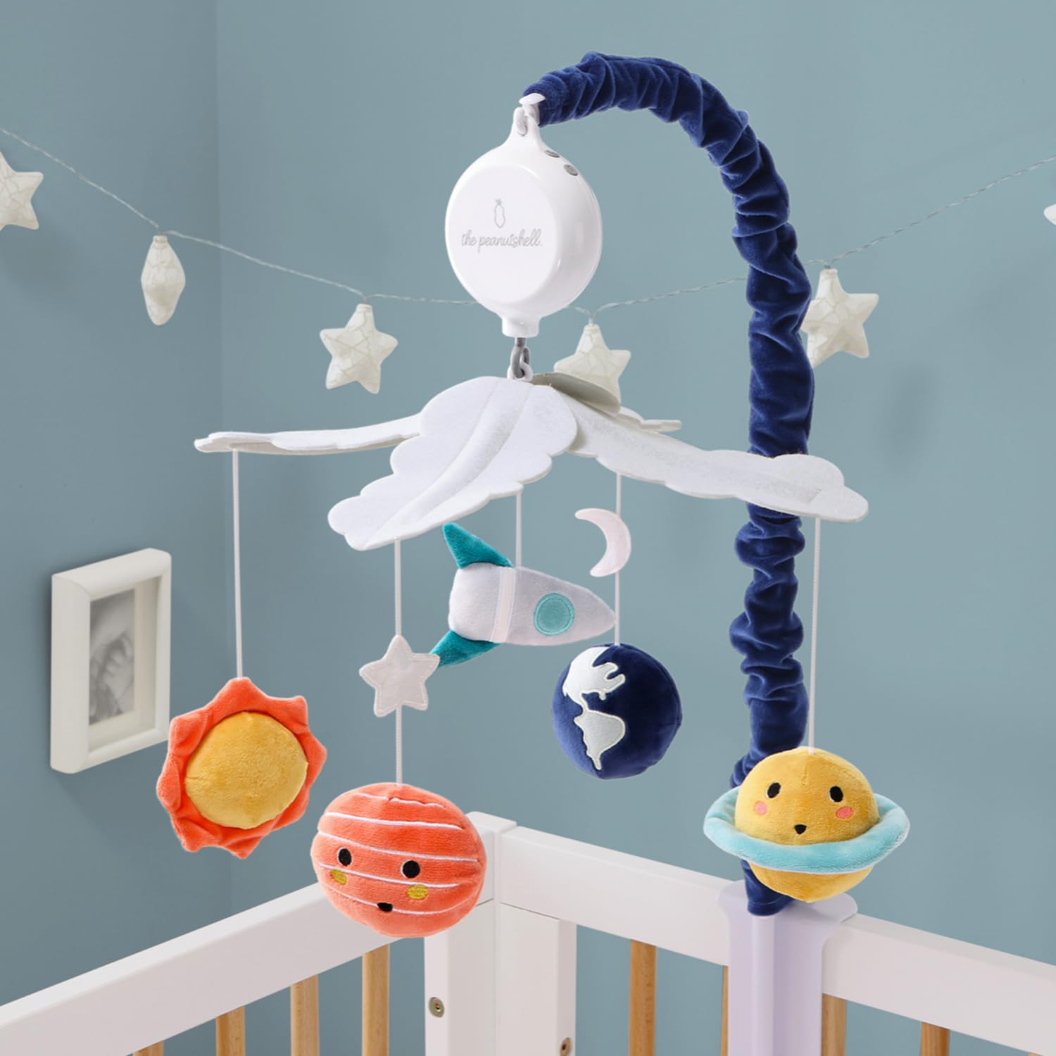Crib Mobile for Boys or Girls - White and Dark Blue Musical Baby Crib Mobile