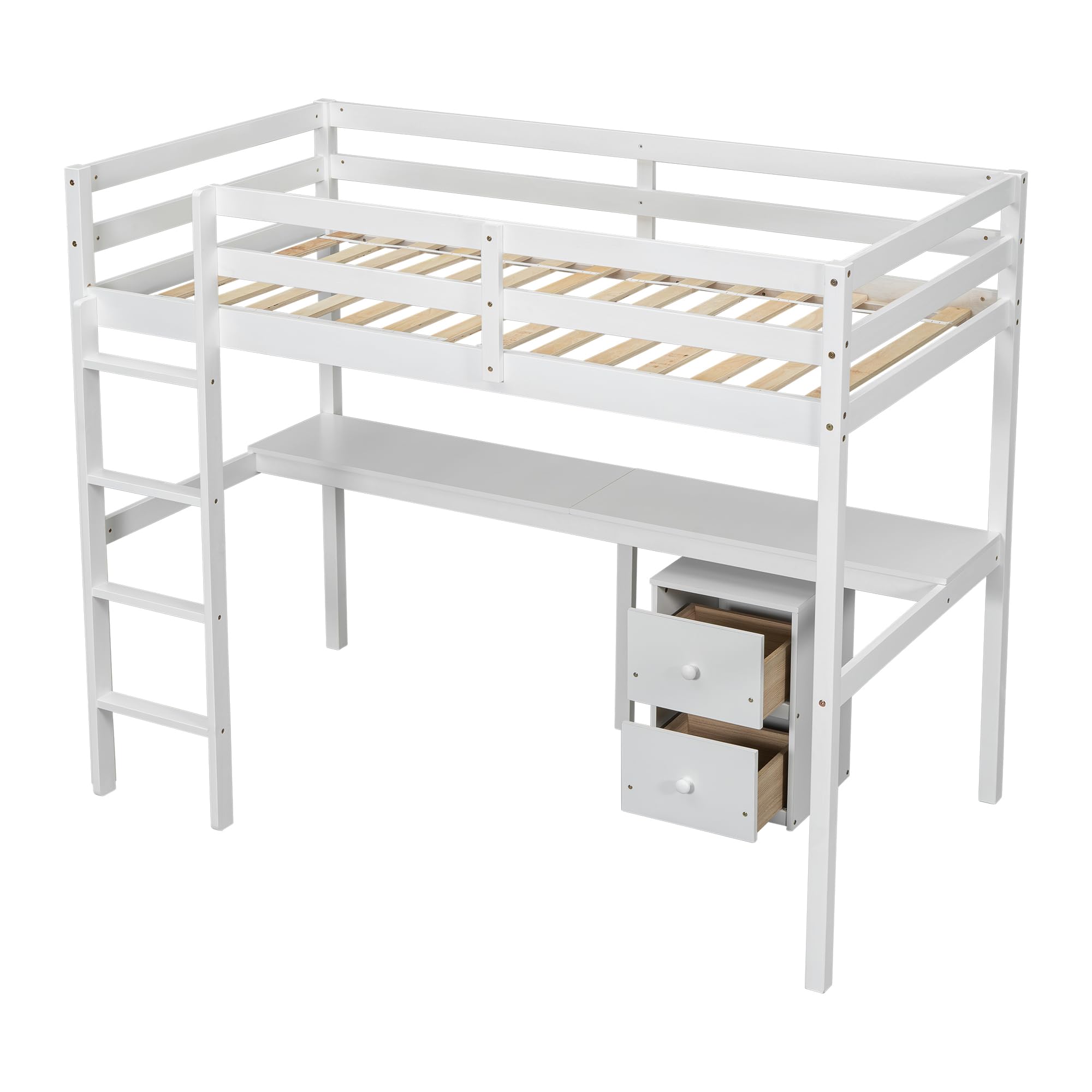Loft Bed Twin Size with Ladder and Guardrail, Loft Bedframe