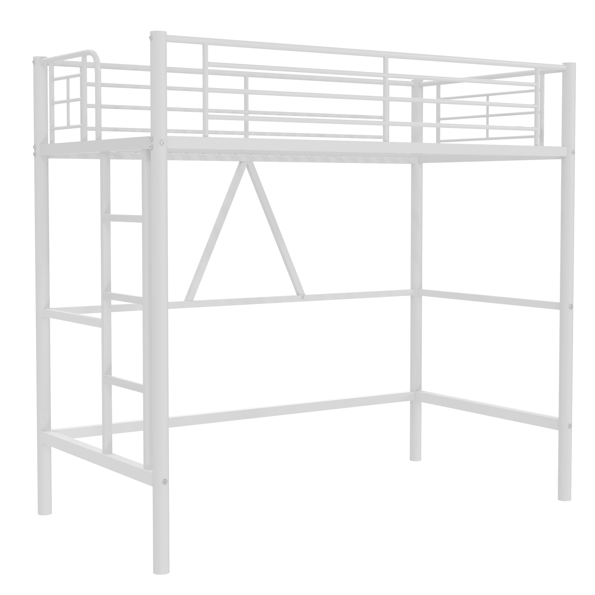 Loft Bed Twin Size, Metal Bedframe with Removable Ladder and Safety Guardrail