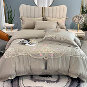 Cotton Embroidered Duvet Cover Set with Lace Trim