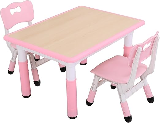 Table and Chairs Set, Height Adjustable Toddler Study Table and Chairs