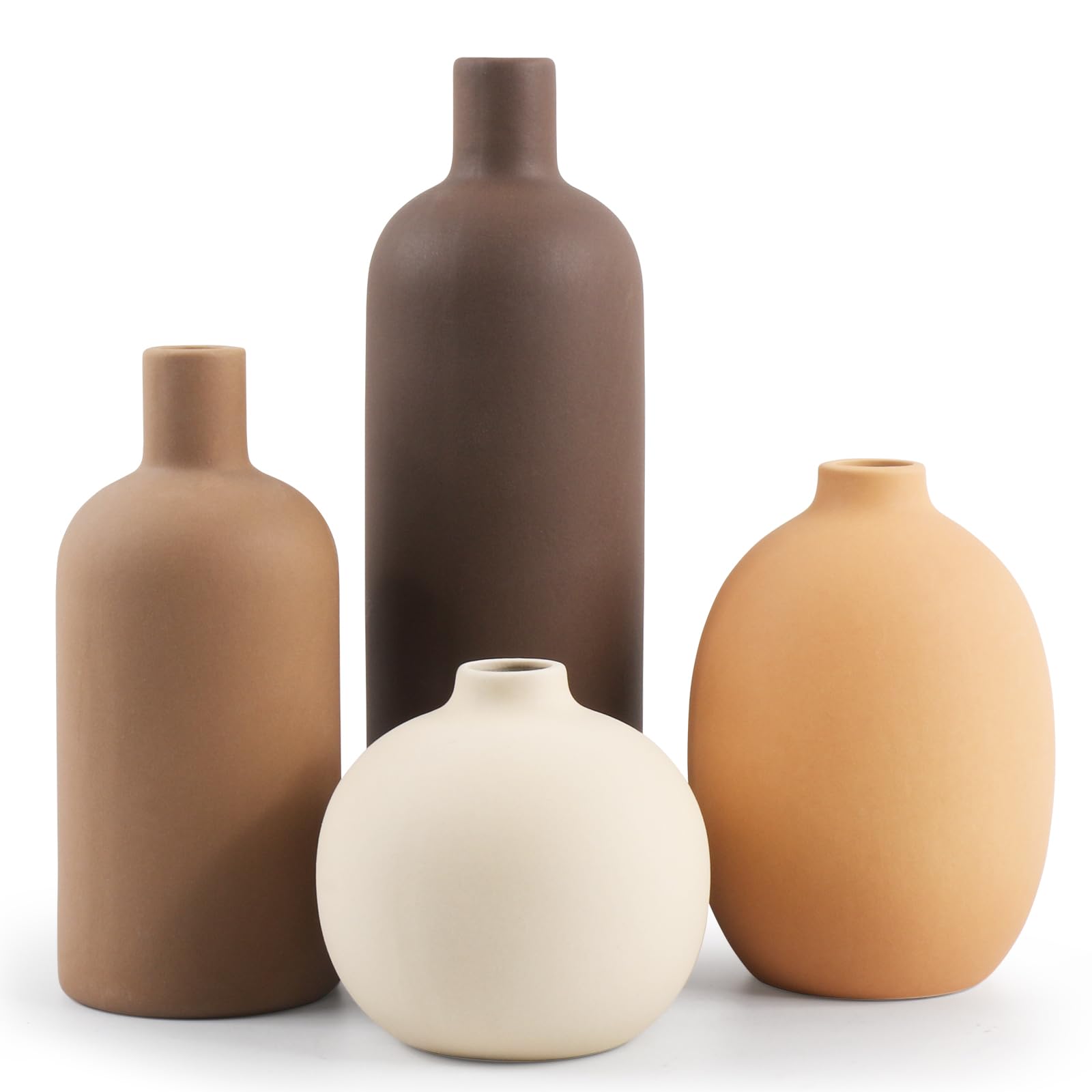 Ceramic Neutral Vase Set of 4 for Farmhouse Home Decor