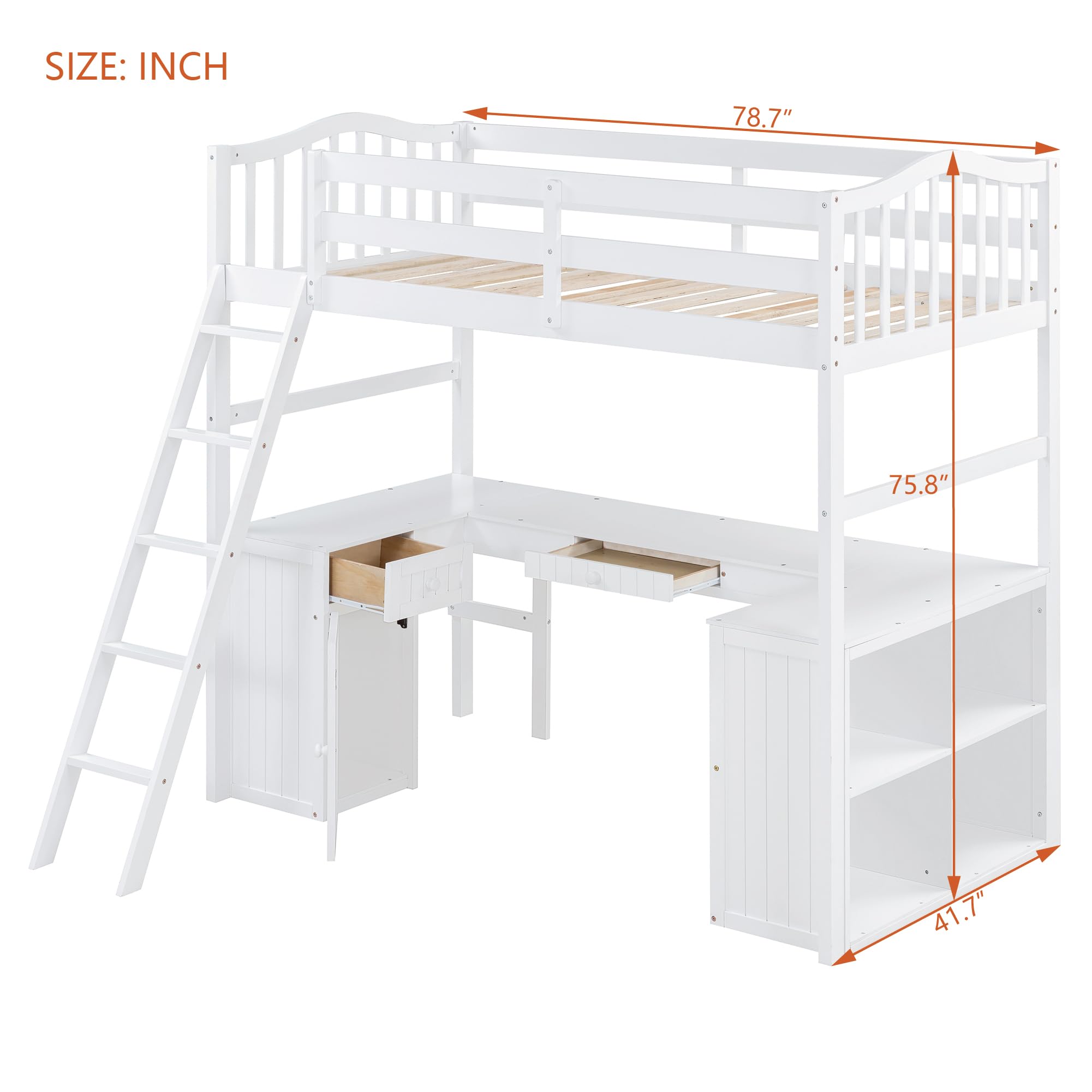 Twin Loft Bed with Desk and Storage
