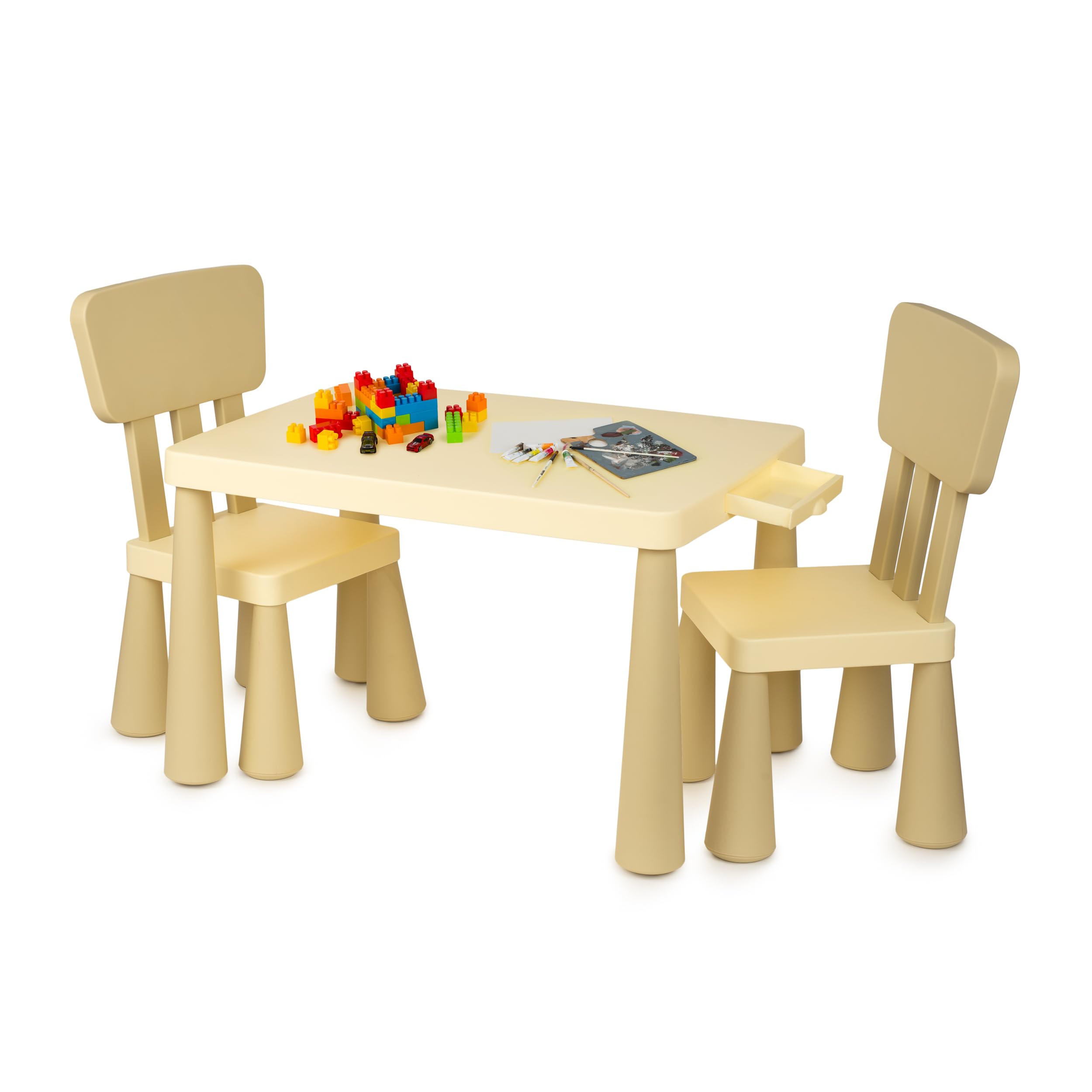 Kids Table and 2 Chairs Set with Storage Drawer