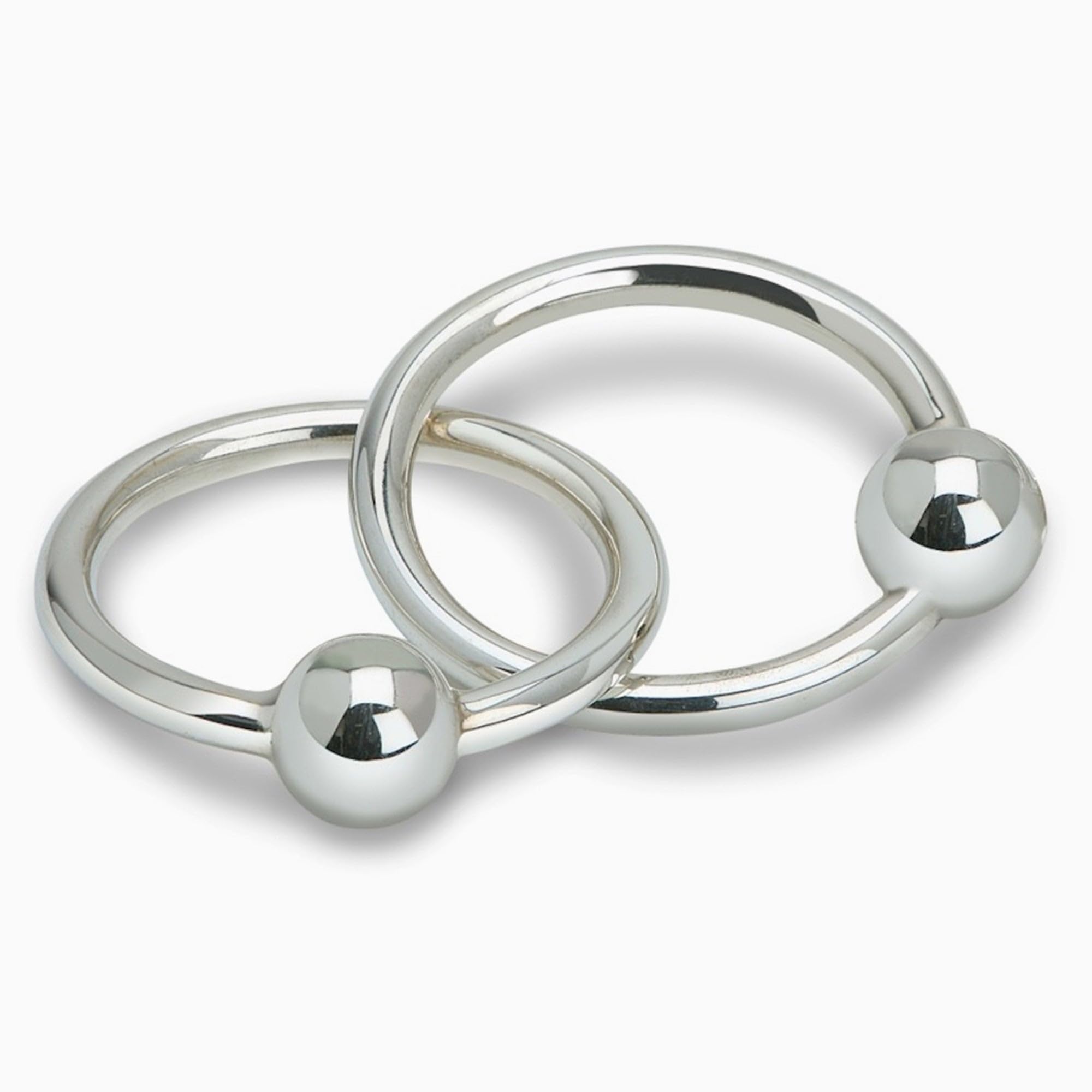 Krysaliis 925 Sterling Silver Teether Rattle Two Ring - Newborn Baby Boy and Baby Girl Gift - Non-tarnishing and Durable - Packaged in a Beautiful Gift Box