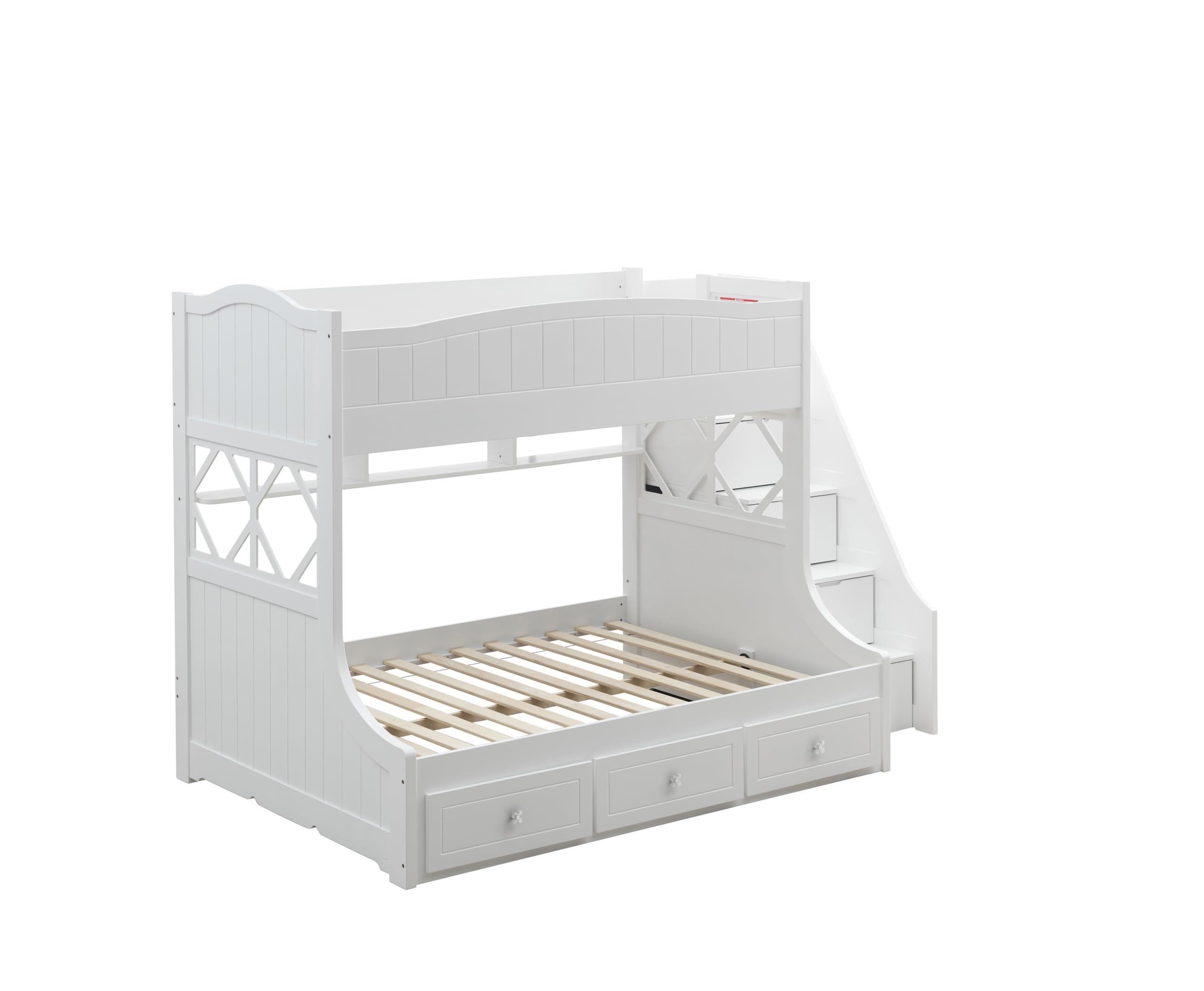 Meyer Twin/Full Bunk Bed with Storage Ladder and Drawers in White