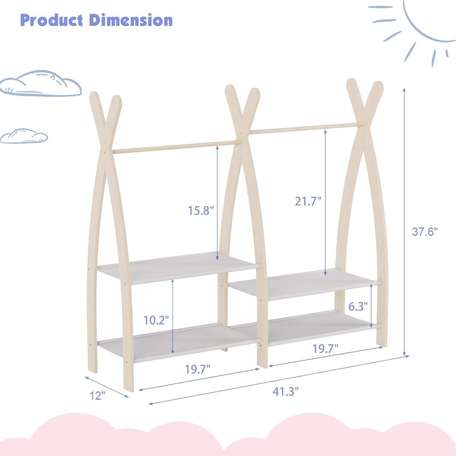 Kids Clothing Rack with Storage Shelves
