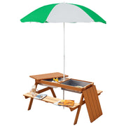 Kids Picnic Table with Umbrella and Storage Inside,