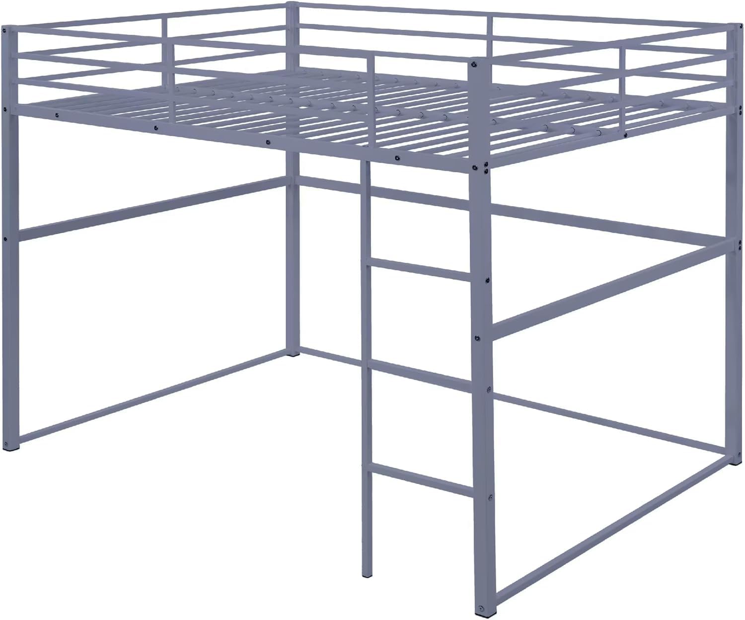 Full Size Metal Loft Bed with Ladder and Safety Rails