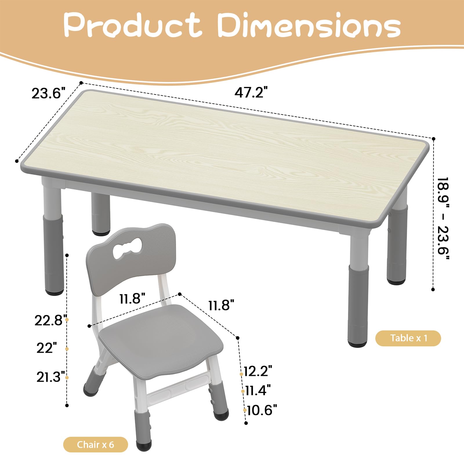 Height Adjustable Kids Table and 6 Chairs Set