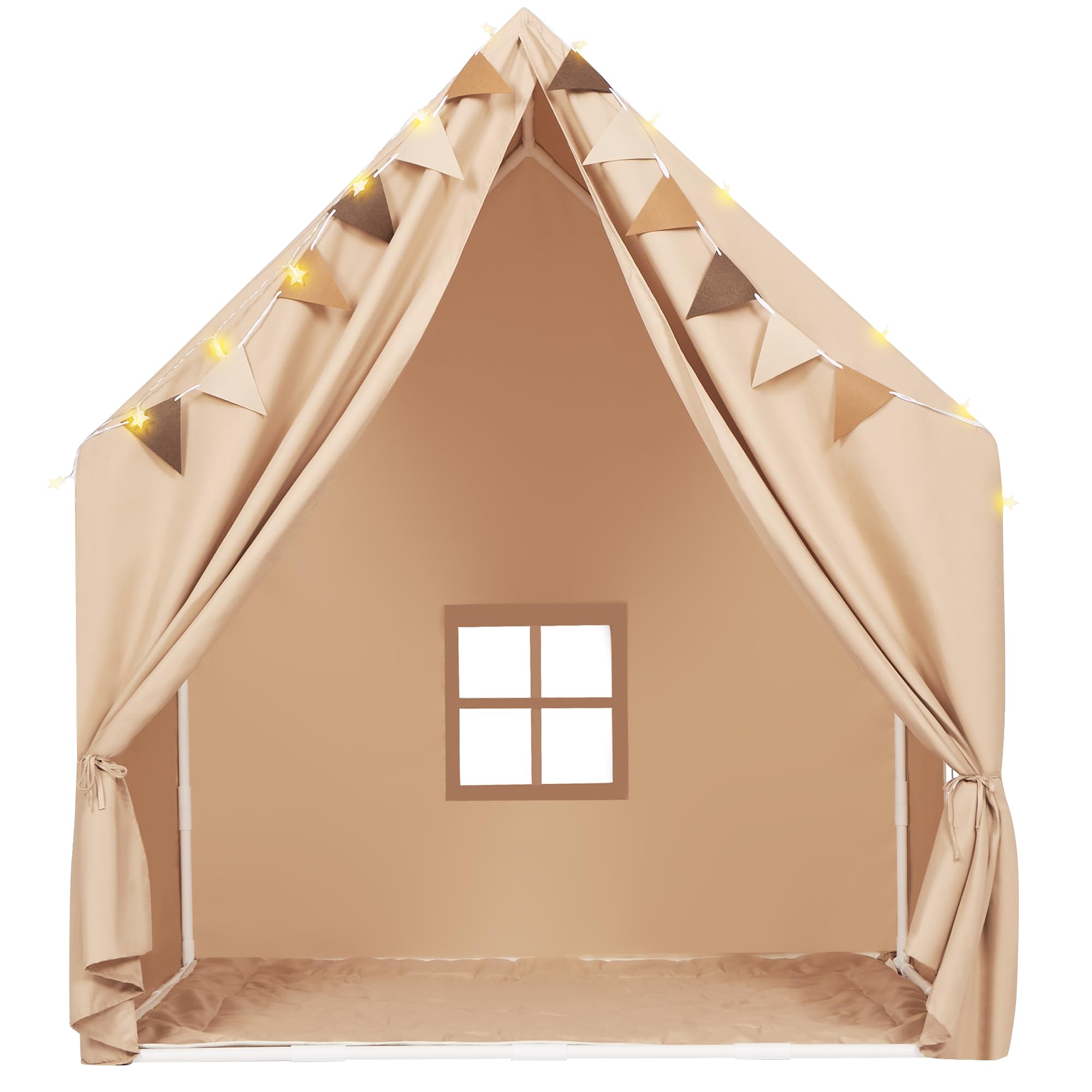 Kids Play Tent with Padded Mat & Star LED Lights for Ages 4-8-10 Year Old Girls Boys