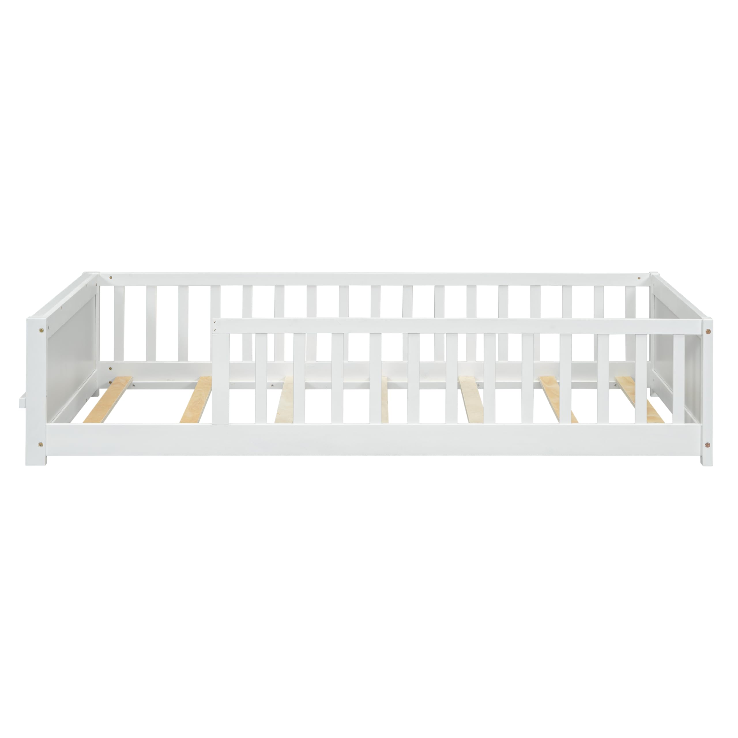Twin Montessori Floor Bed with Book Storage and Safety Guardrails