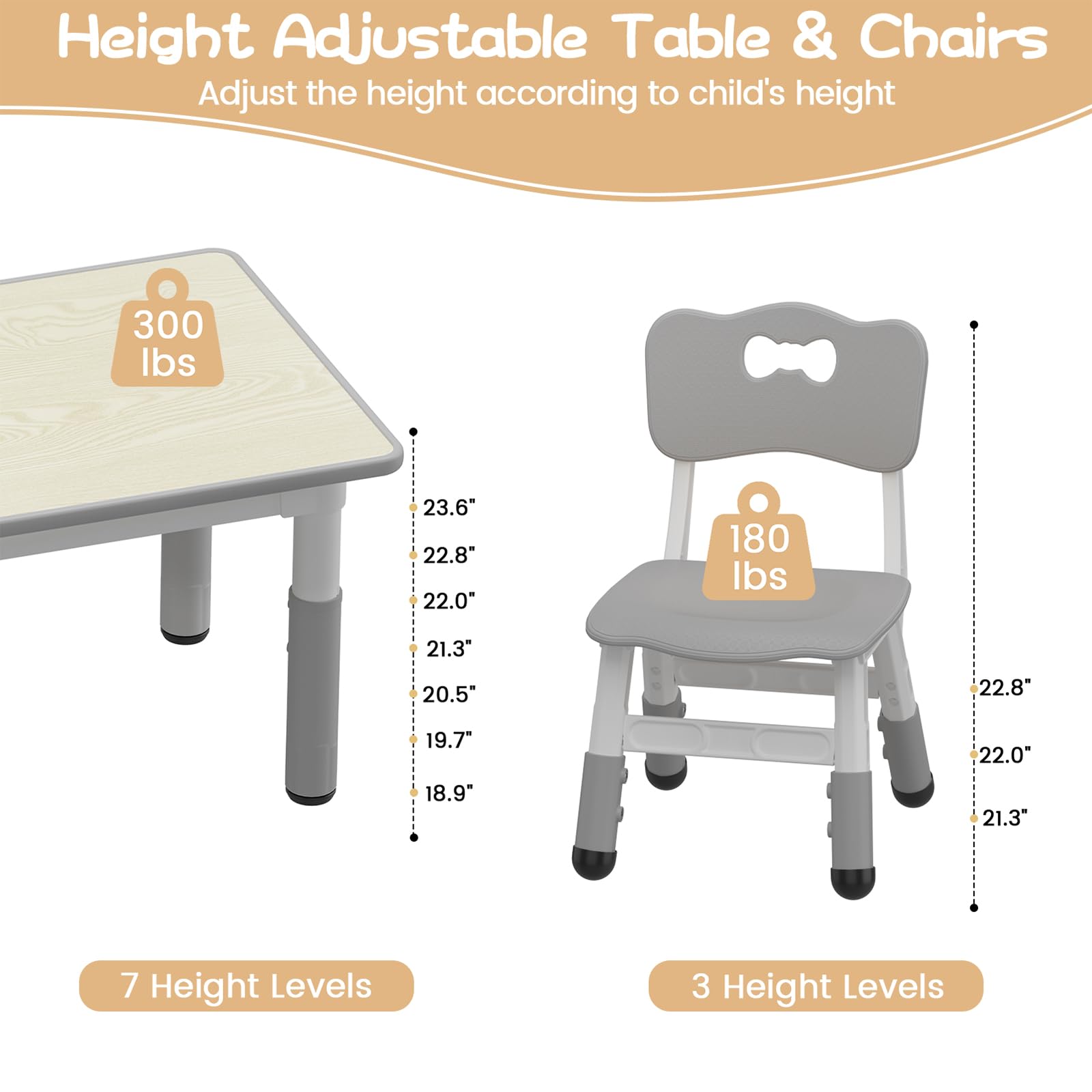 Height Adjustable Kids Table and 6 Chairs Set