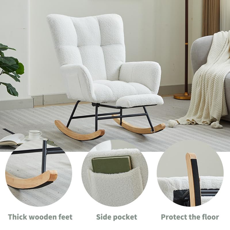 Oversized Teddy Fabric Rocking Chair with Anti-Slip Base