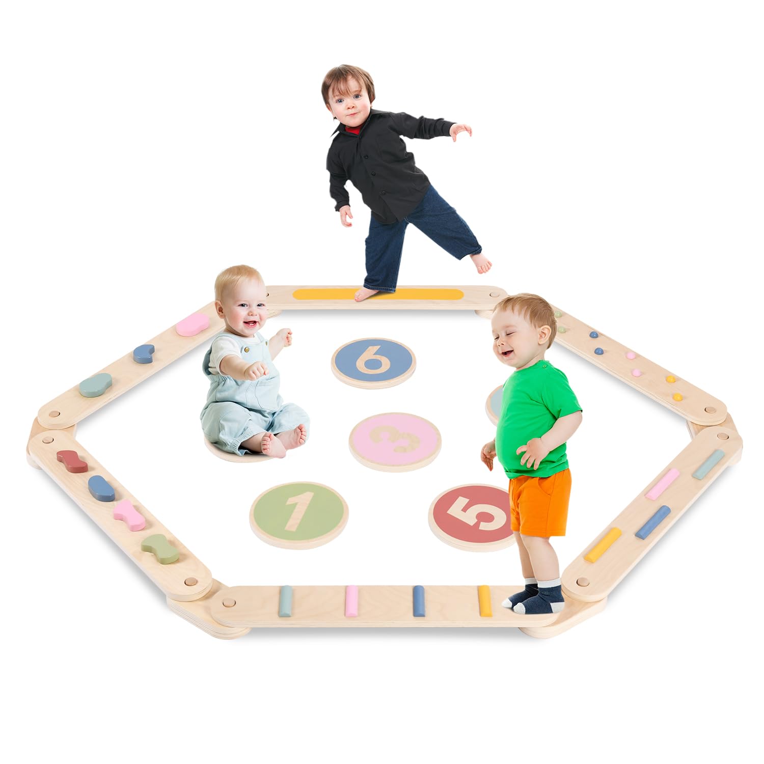 Kids Wooden Balance Beam, 6 PCS Toddler Waldorf and Montessori Balance Board
