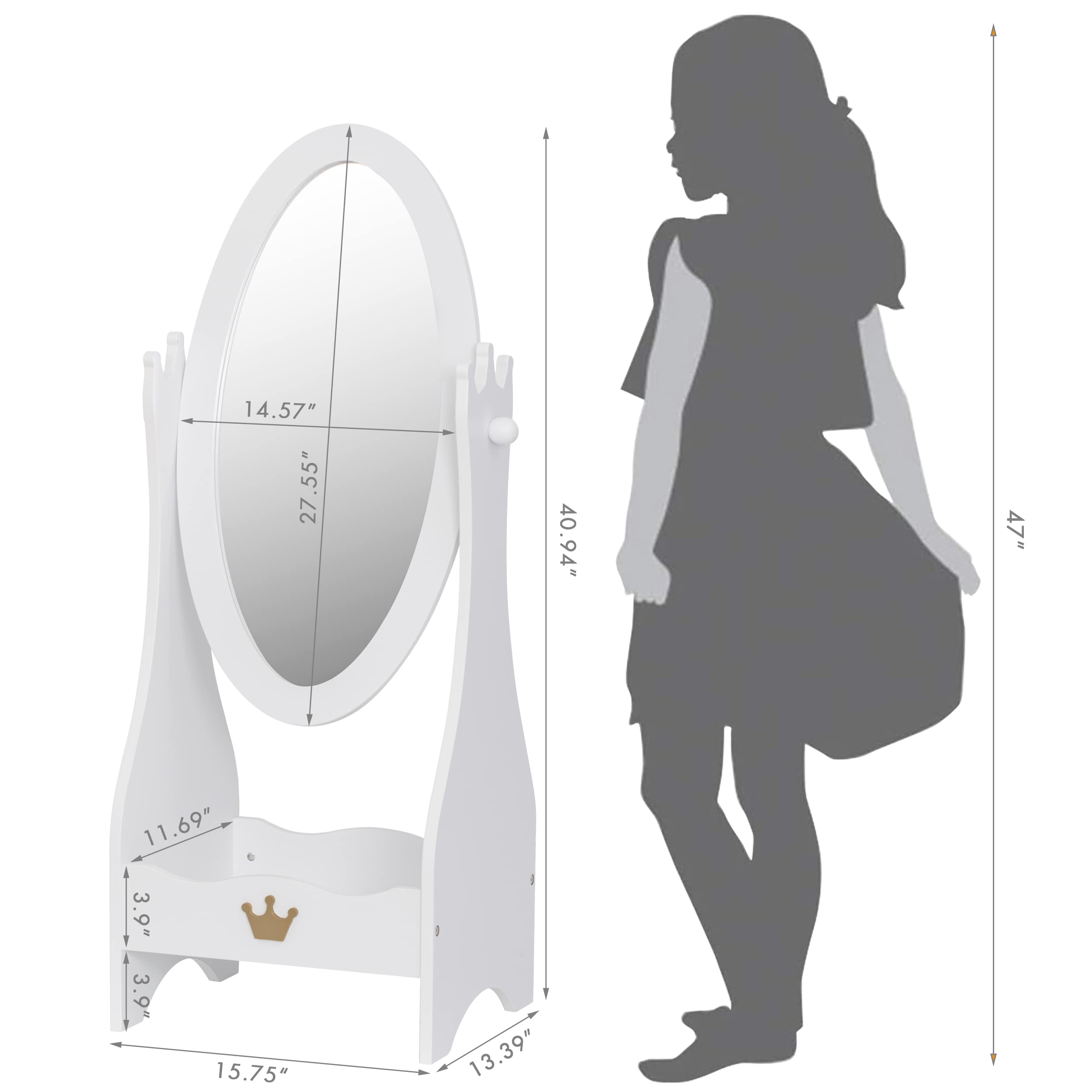 Kids Full Length Mirror with Storage