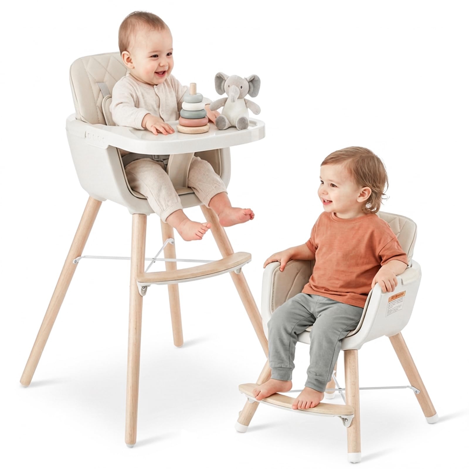 3-in-1 Convertible Wooden High Chair with Adjustable Legs