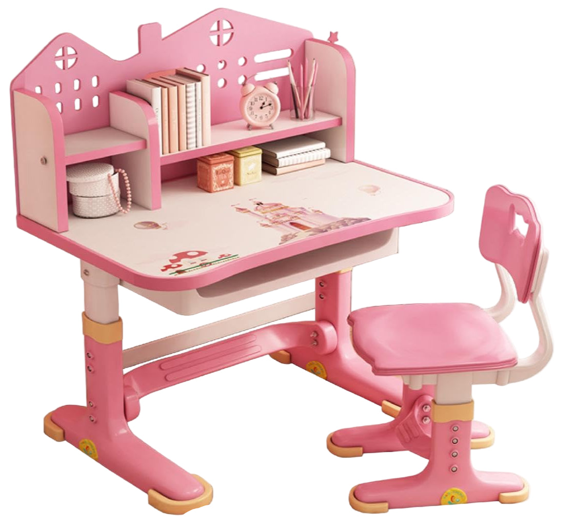 Kids Adjustable Study Desk & Chair Set w/Storage,Drawers,Bookshelf