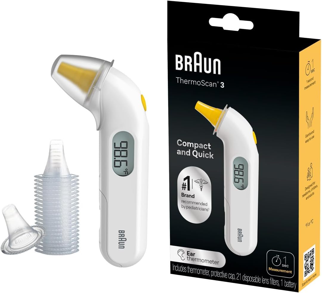 ThermoScan 3 Ear Thermometer, Fast 1 Second Measurement, Audio Fever Indicator