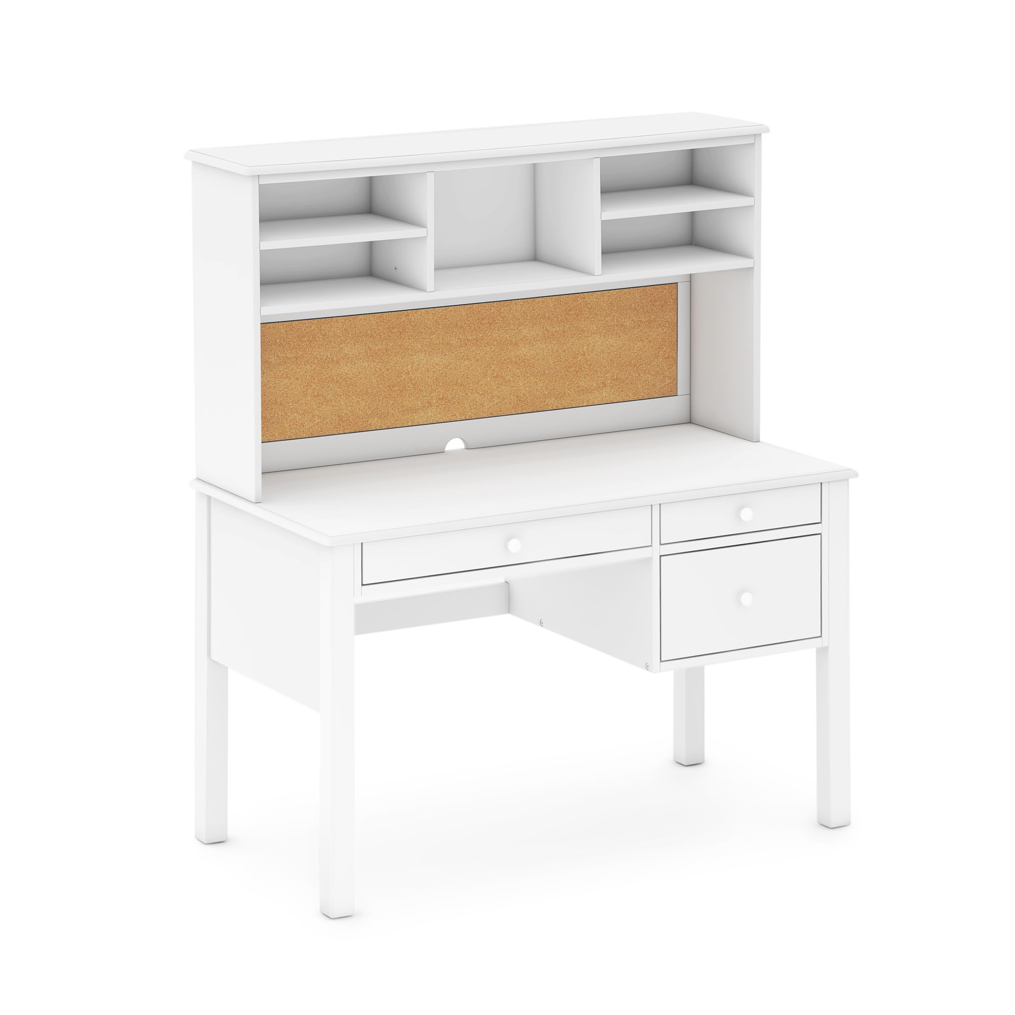 Madison Kids Desk and Chair Set with Hutch - White: Wooden Table with Storage Shelves