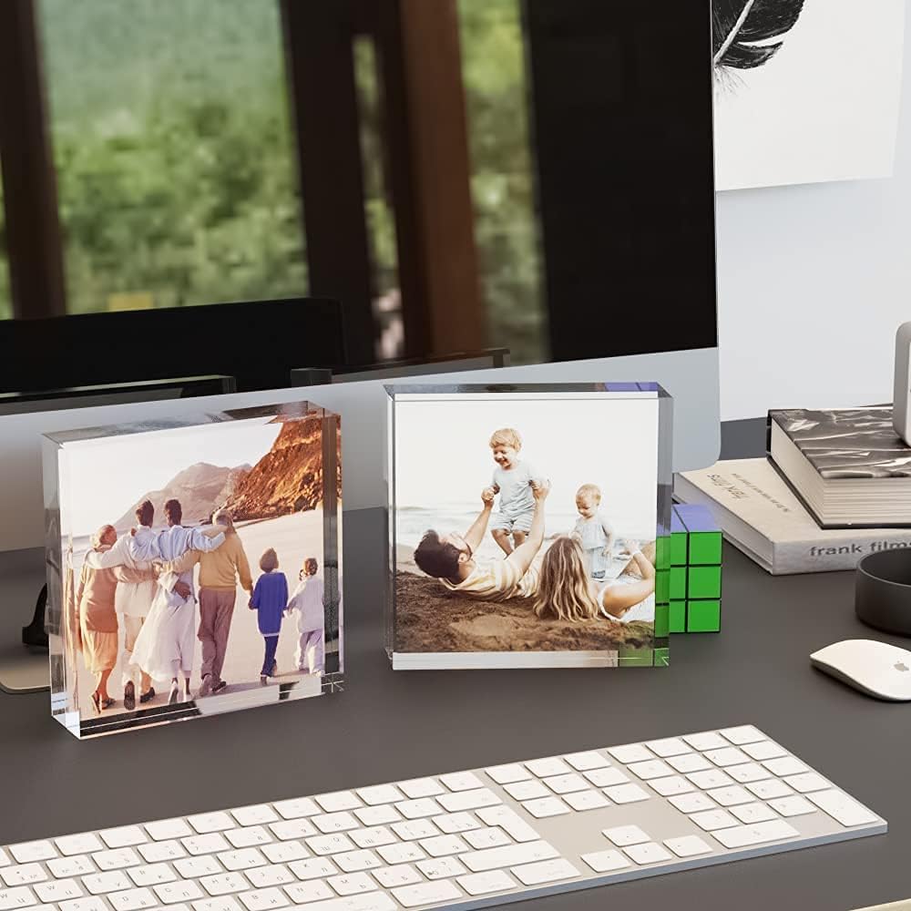 Acrylic Frame, 5 Pack 4x4 Inch Picture Frames, 20mm Thicker Frameless Clear Double
