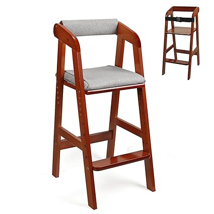 Wooden High Chair for Toddlers, Adjustable Child Highchair Feeding Chair