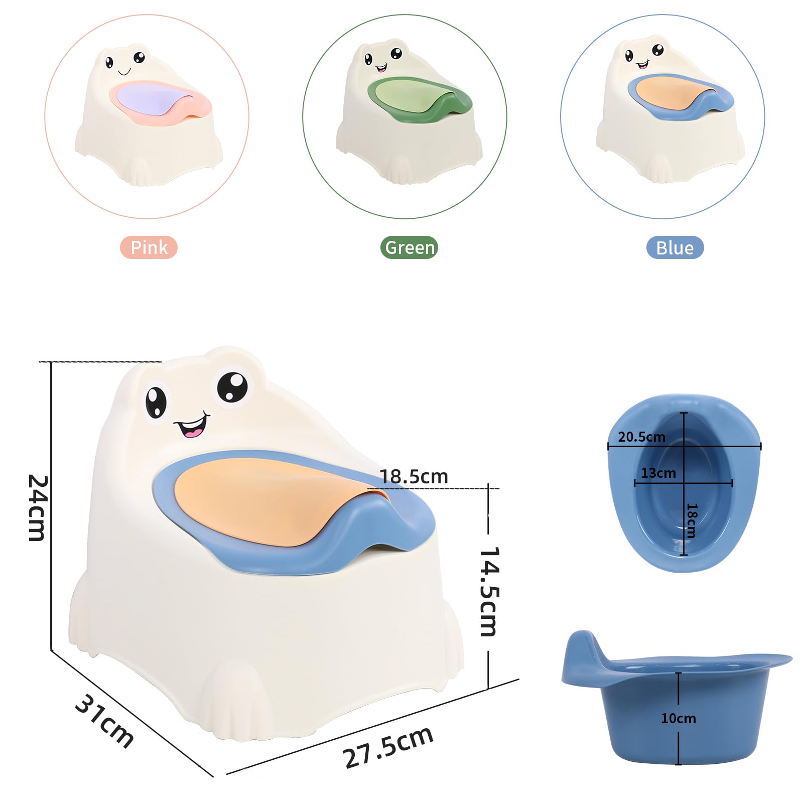 Potty Training Toilet Seat for Toddlers, Portable Travel Potty with Removable Bowl, Splash Guard, Frog Expression Sticker, Kids Potty for Boys Girls Ages 1-3 (Blue)