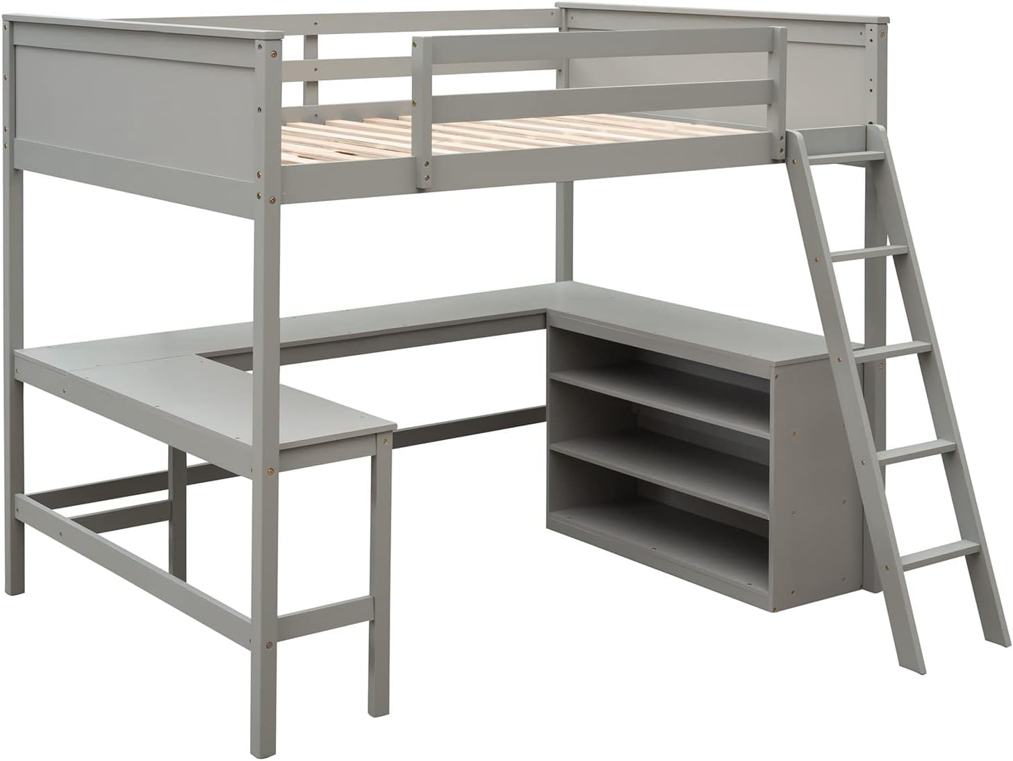 Full Loft Bed with Desk and Storage Shelves