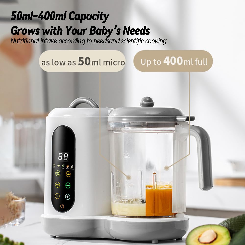 Baby Food Maker | One Step Baby Food Processor Steamer Puree Blender- - BPA-Free, Quiet Operation, Adjustable Texture, Easy to Clean, Stainless Steel Parts, Touch Screen Control, White