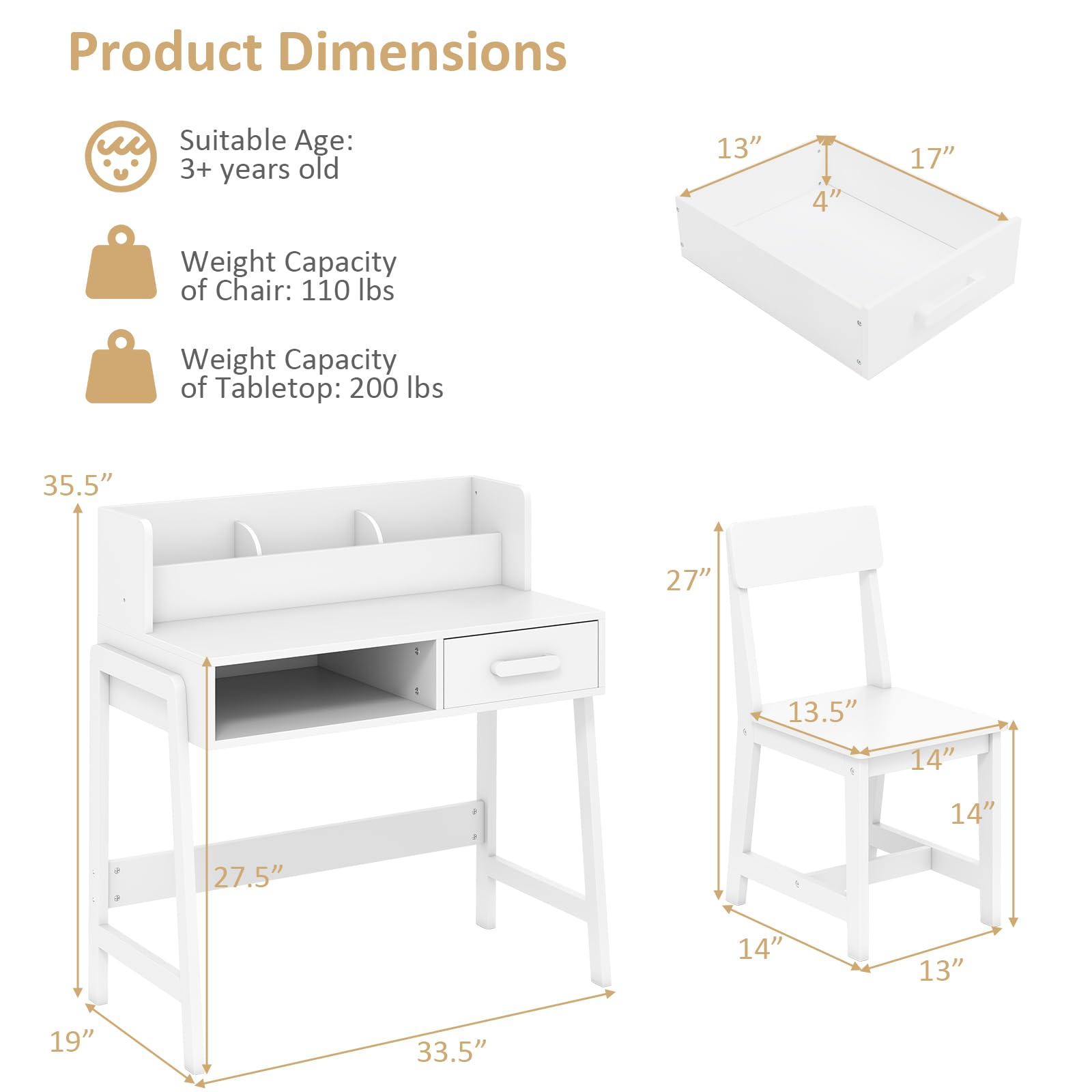 Kids Study Desk and Chair Set with Storage