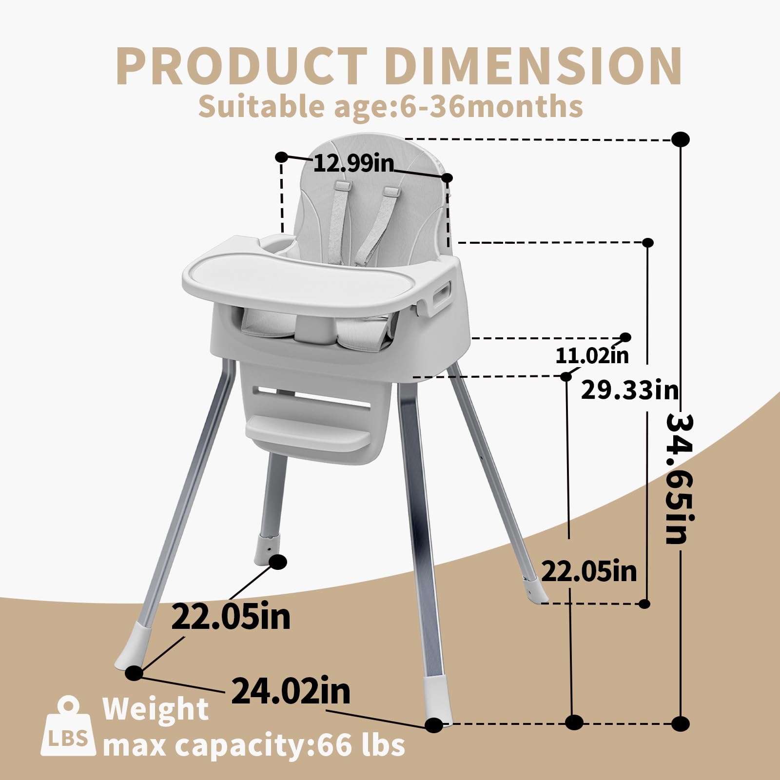 4-in-1 Convertible High Chair with 5-Point Harness and Removable Tray