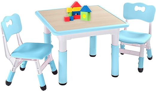 Table and 2 Chairs Set for Ages 3-8, Height Adjustable Toddler Table