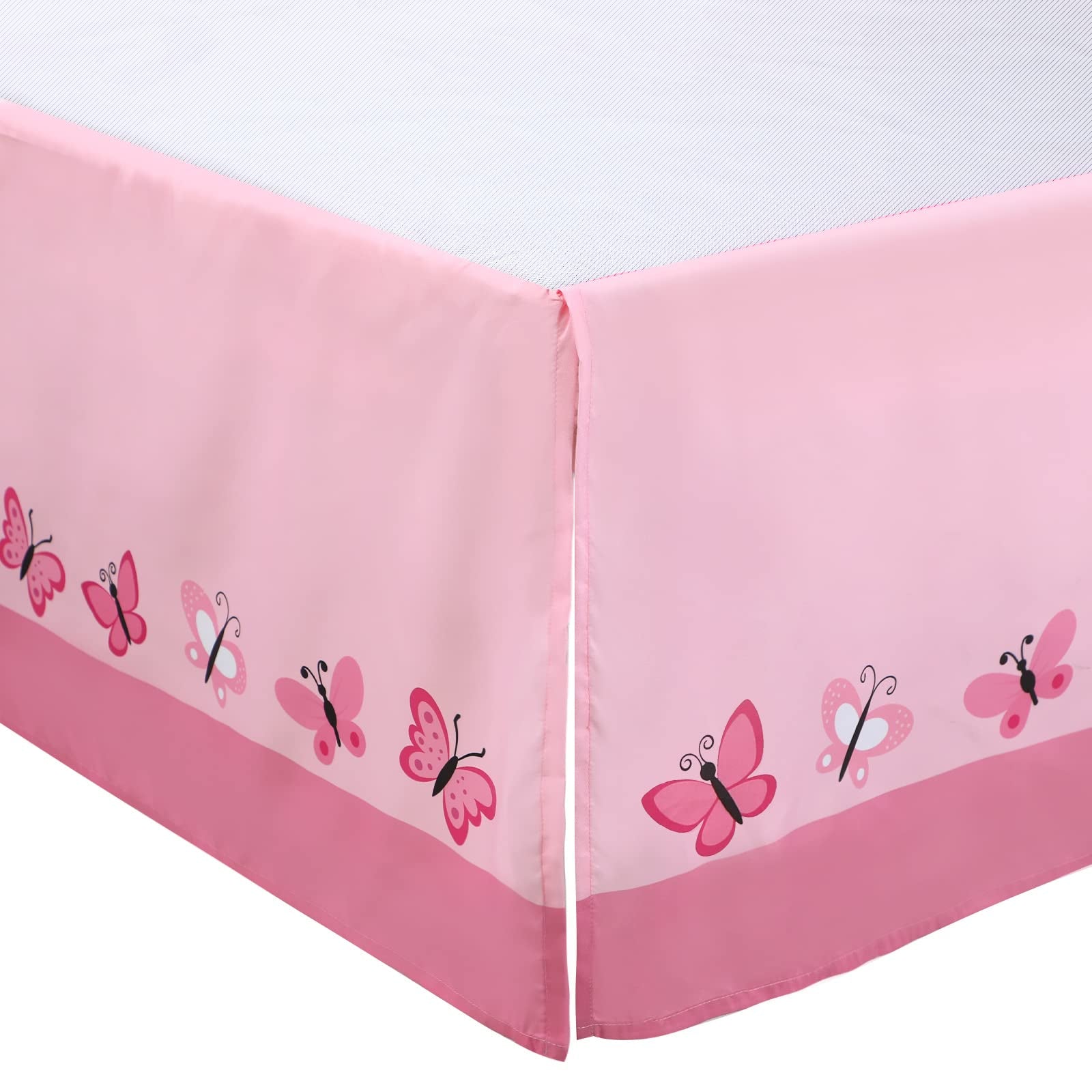 Tudomro 3 Pieces Butterfly Nursery Crib Bedding Set for Girls, Standard Size Bedding Sets with Comforter Fitted Sheet Crib Skirt(Pink)