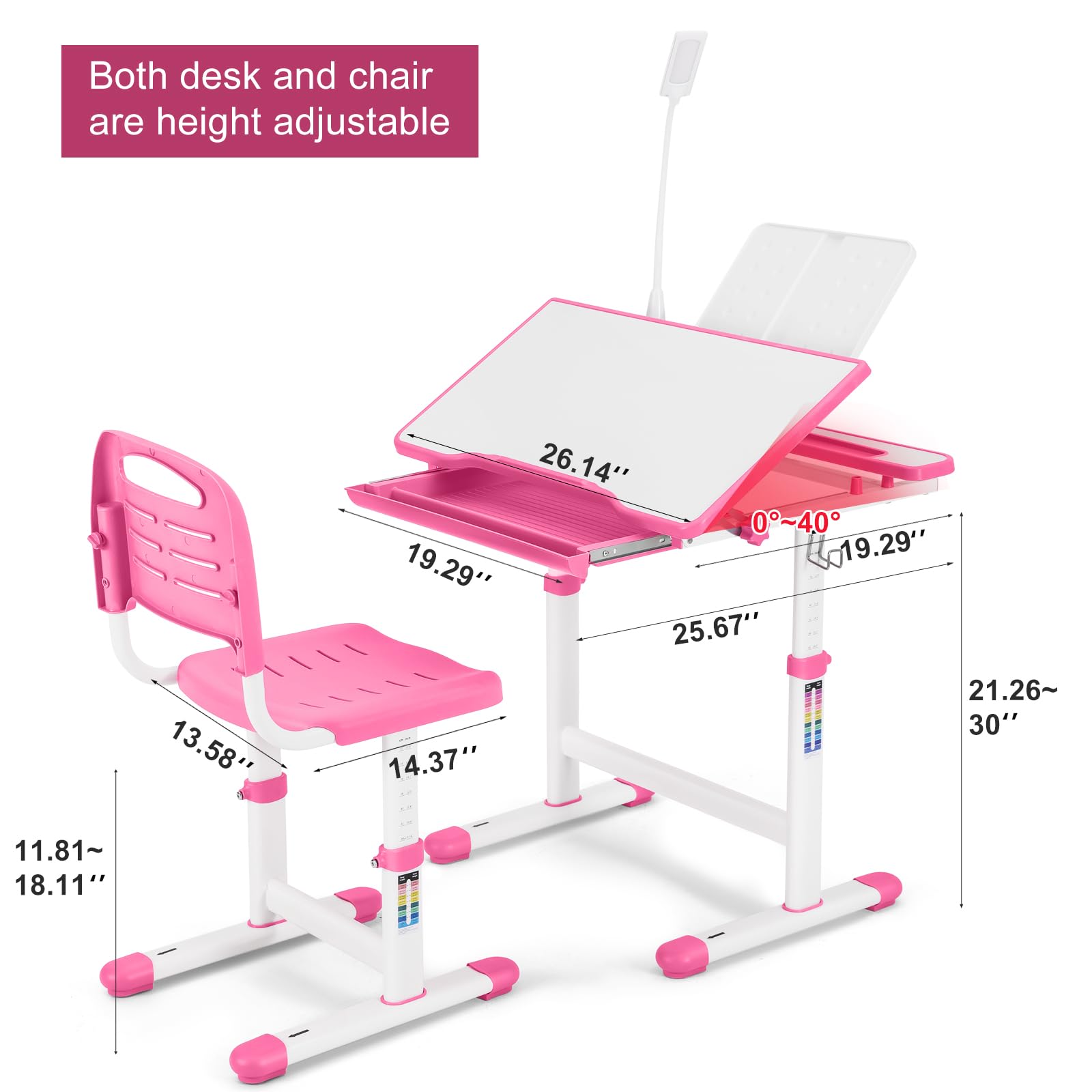 Kids Desk and Chair Set with Adjustable Height