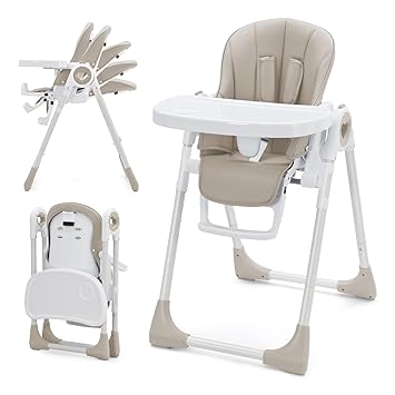 Foldable Baby High Chair with Adjustable Height, 5 Recline Positions