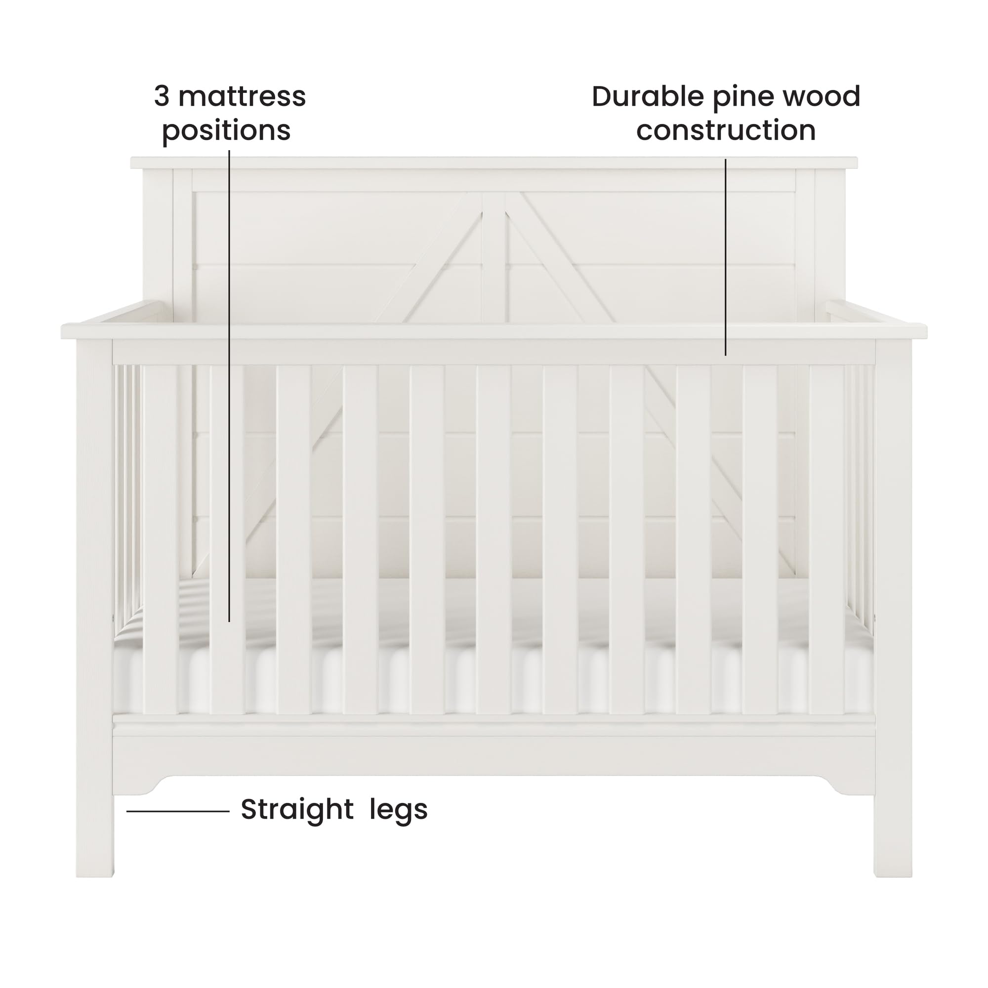 Woodland 4-in-1 Convertible Crib, Baby Crib Converts