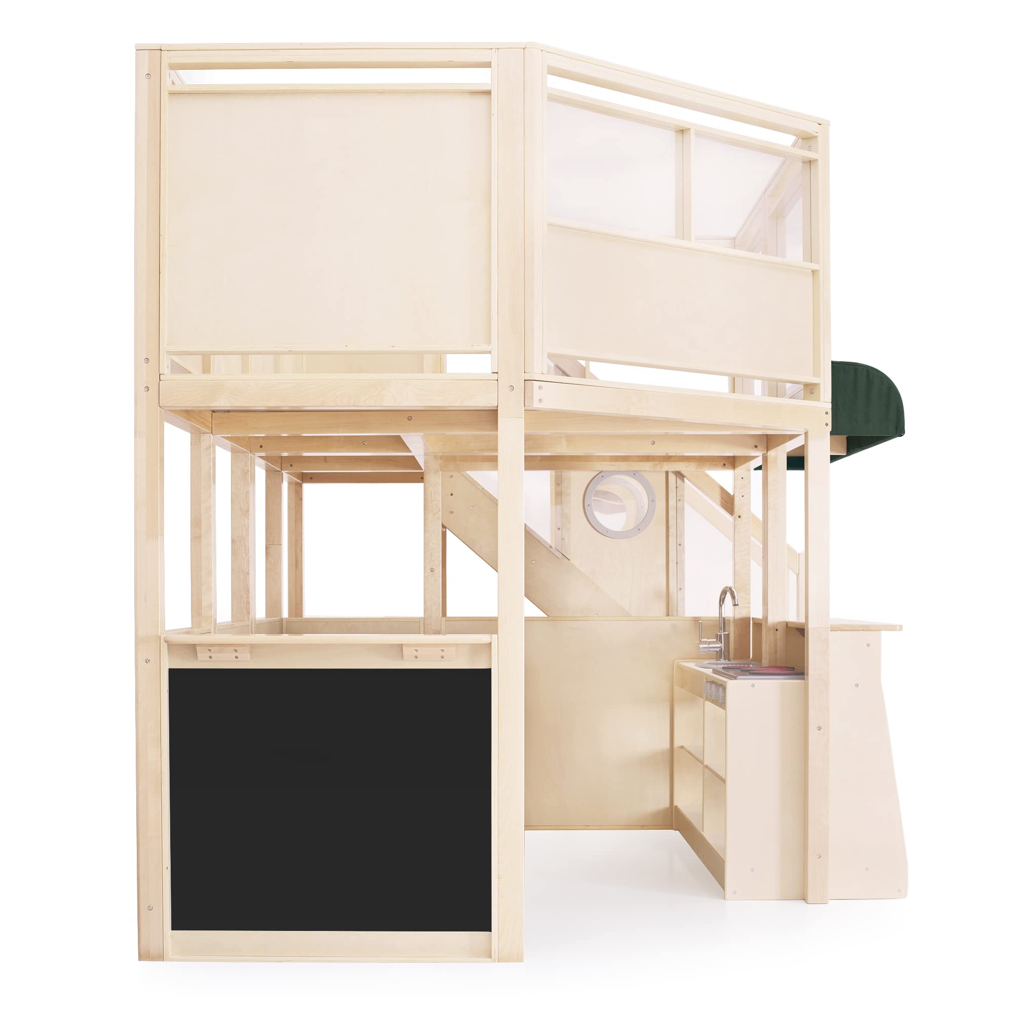 Wooden Indoor Play Kitchen Loft with Climber
