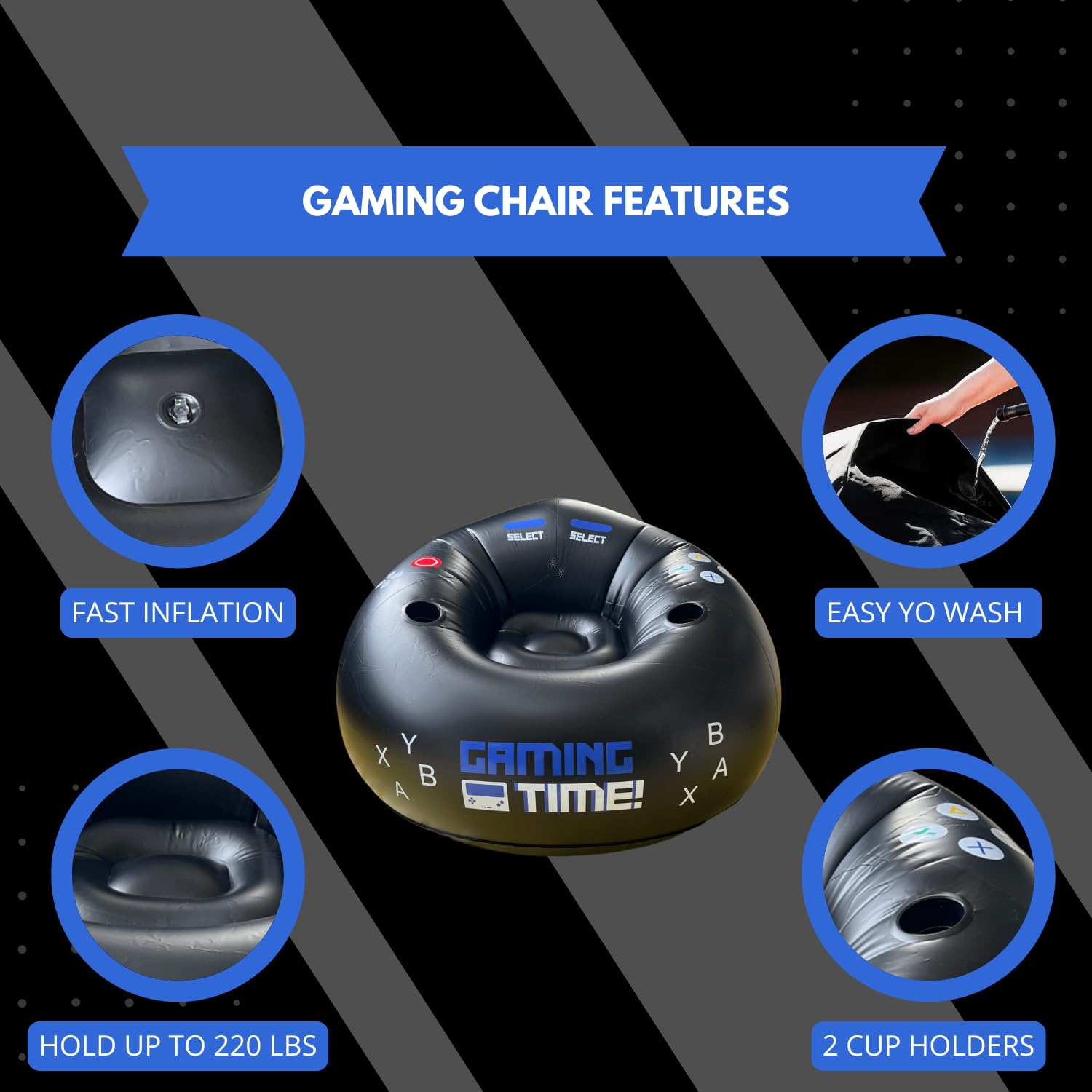 Inflatable Gaming Chair Kids Teens Cup Holders
