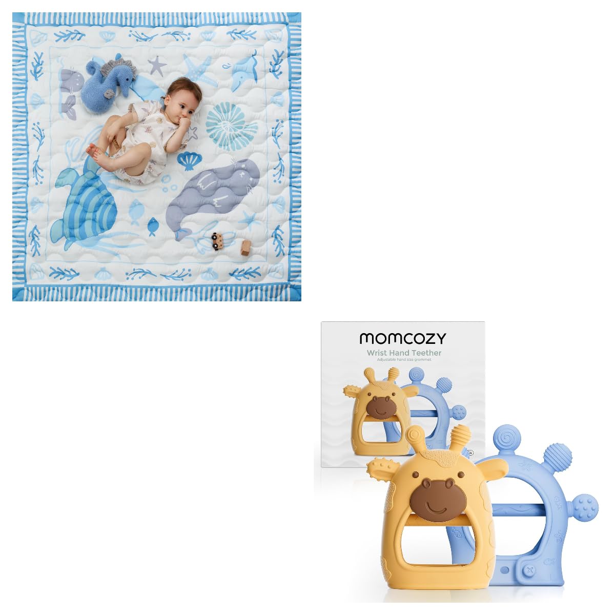 Baby Teether Toys, Momcozy Baby Play Mat for Floor, 50x50 Thickened Playpen Mat
