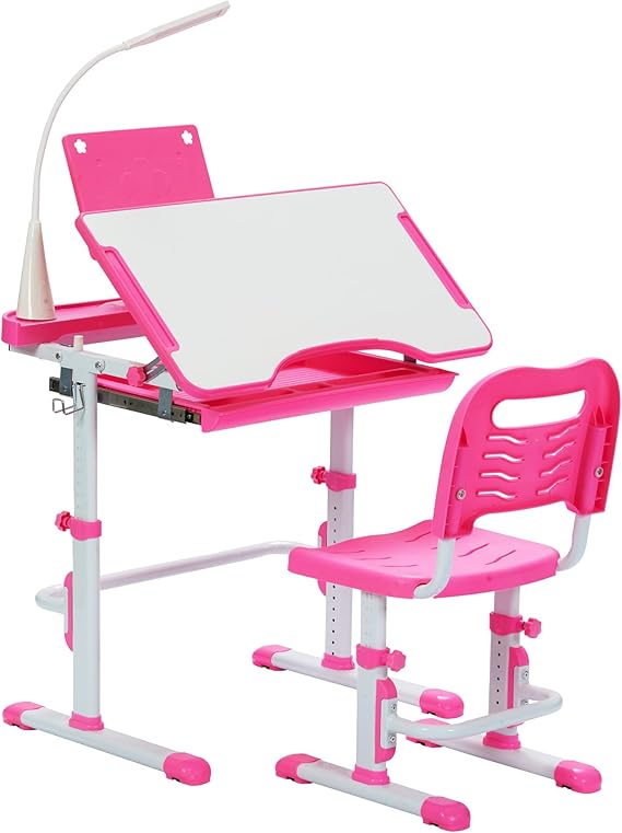 Kids Desk and Chair Set, Children's Multifunctional School Tables with Tilt Desktop