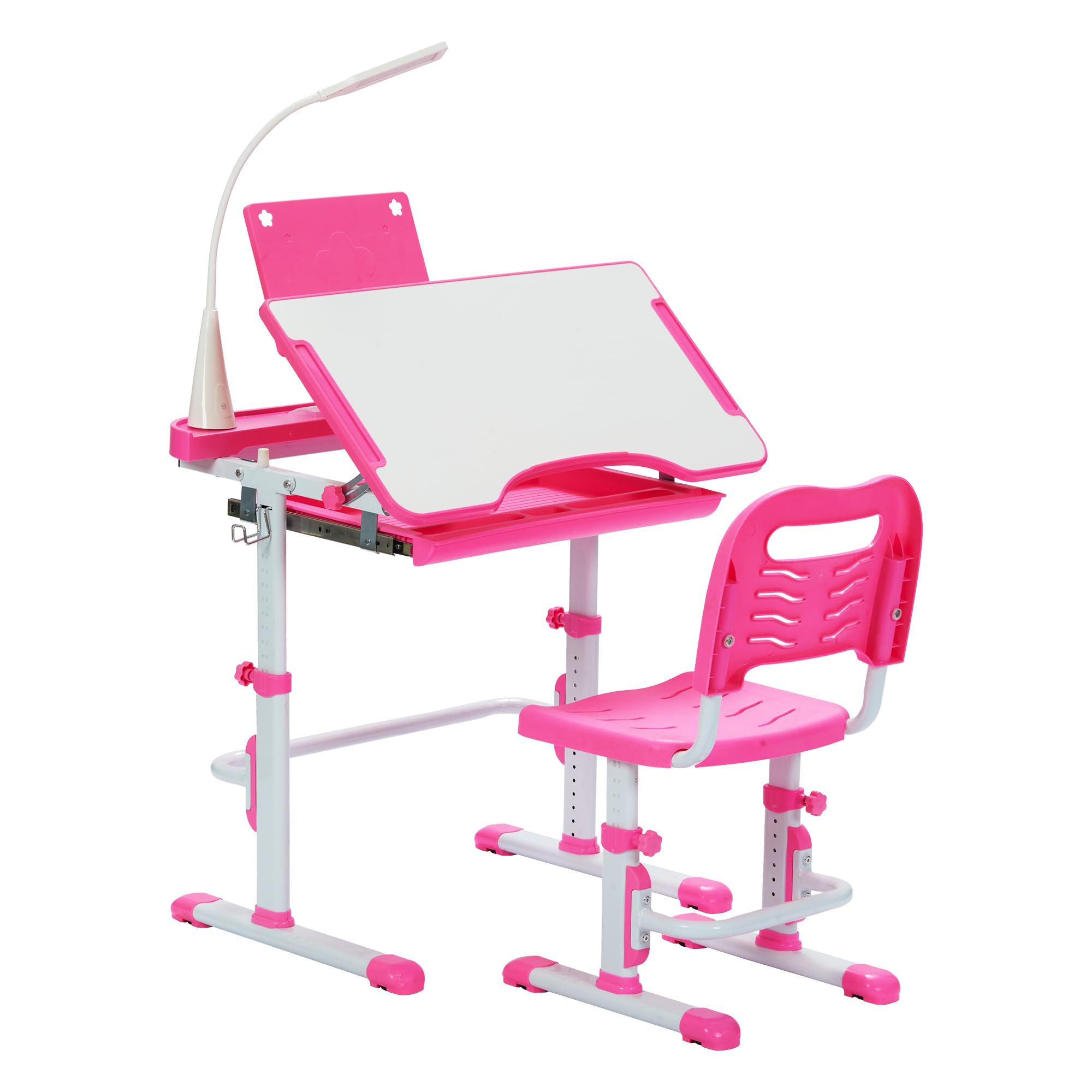 Height Adjustable Kids Desk and Chair Set with Tiltable Desktop