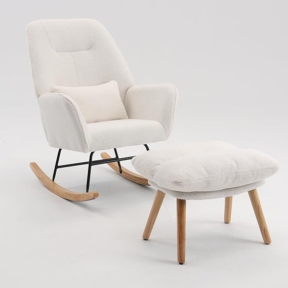 Chair with Ottoman and Pillow, Sherpa Furry Accent Arm Chair Lounger