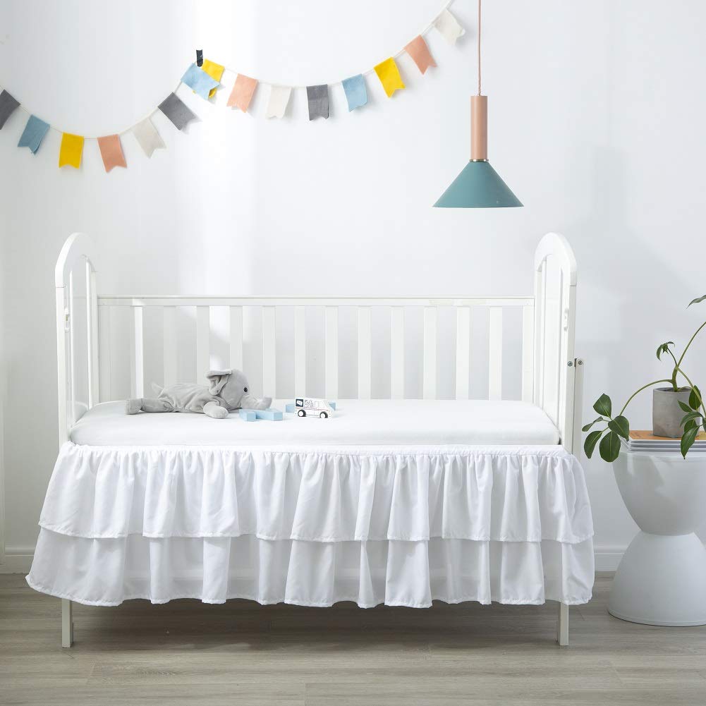 White Ruffled Double Layer Crib Bed Skirt 14 Inch Drop