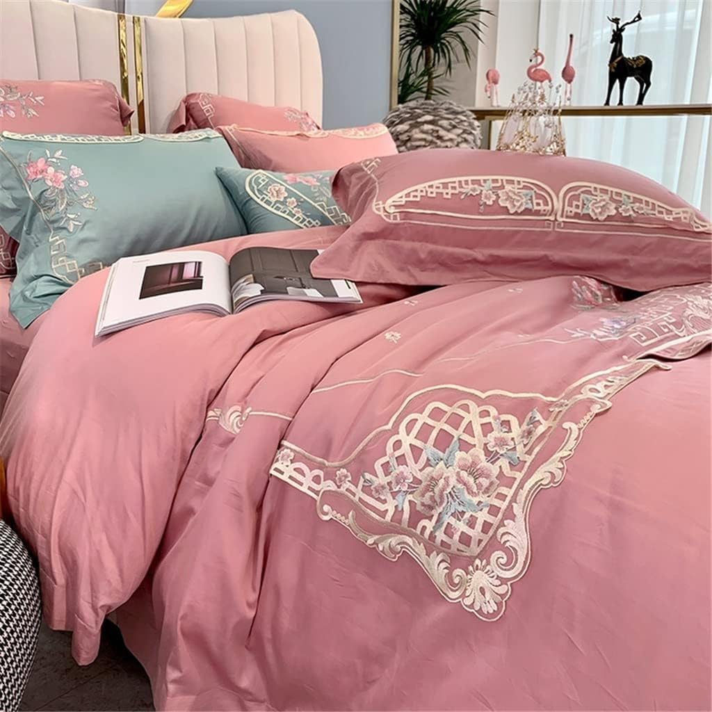 Cotton Embroidered Duvet Cover Set with Lace Trim