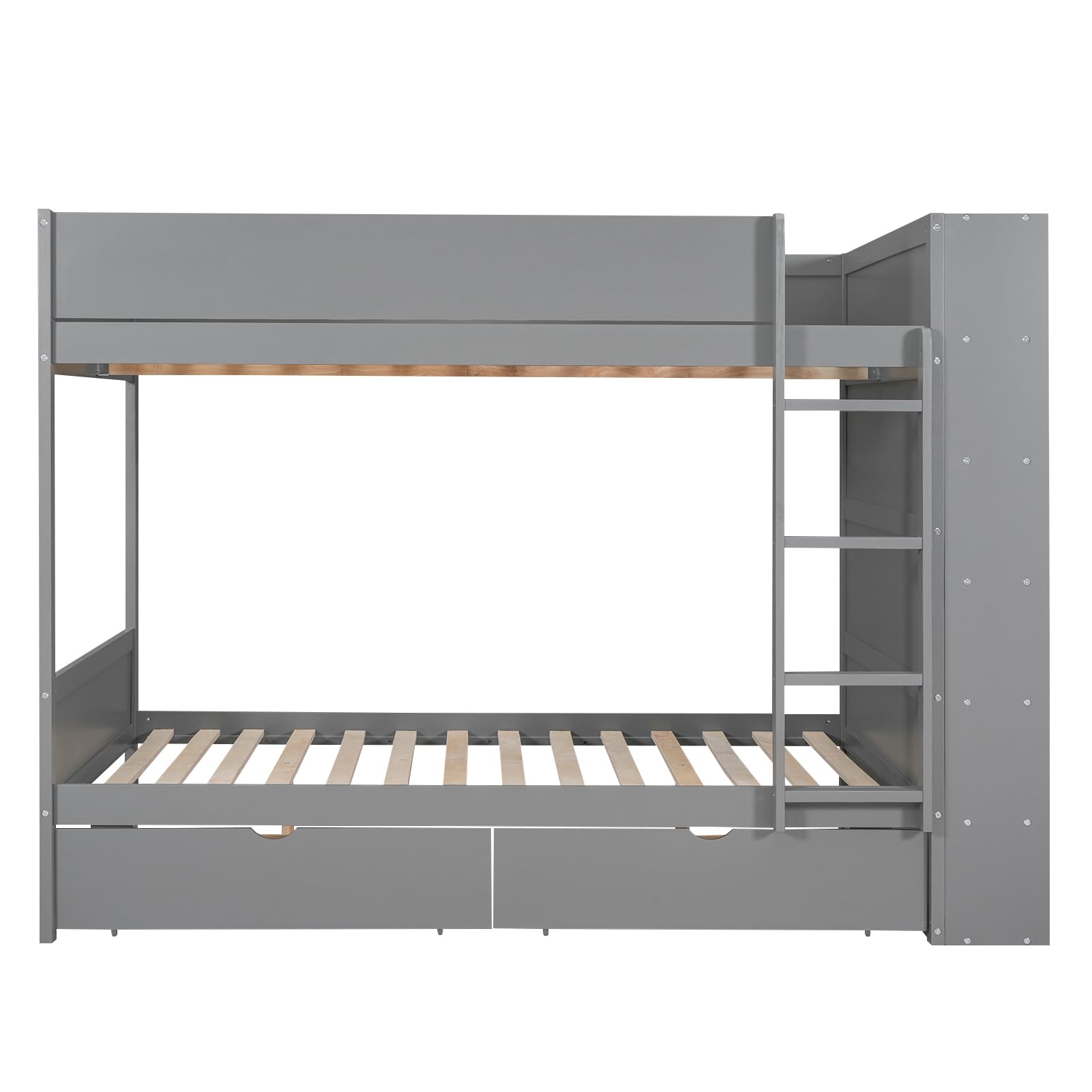 Full Over Full Bunk Bed with Storage Drawers and Cabinet